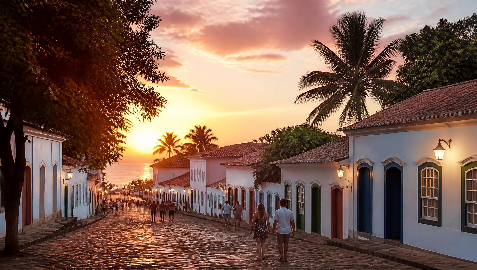 Centro histórico de Porto Seguro ao pôr do sol